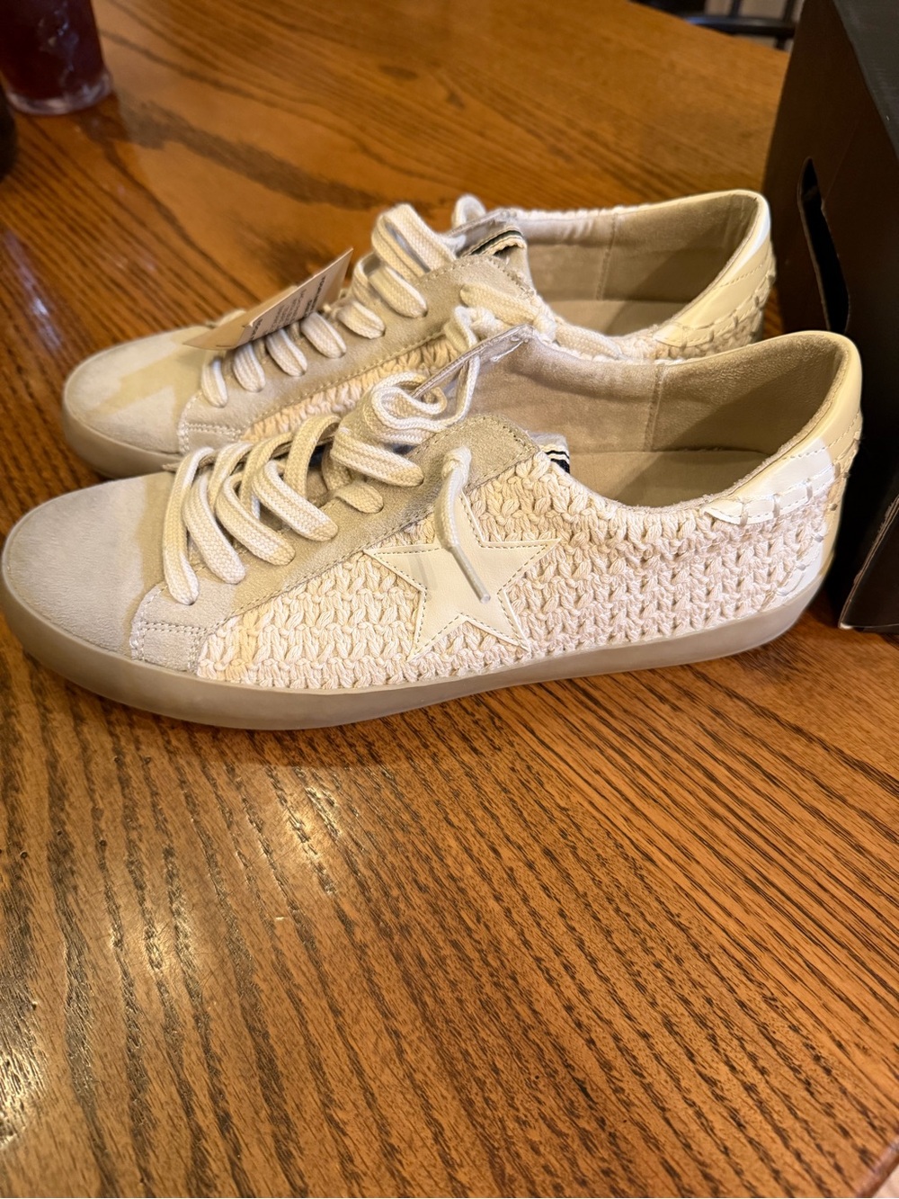 ShuShop Cream Woven Star Lace-Up Sneakers